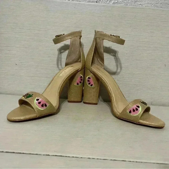 Gianni Bini Joenahtwo Natural Straw Fruit Embellished Block Heel Sandals Summer - Picture 13 of 16